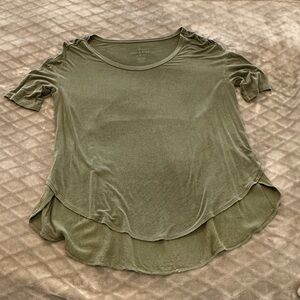 American Eagle Outfitters Olive Layered-Hem Short Sleeve Top